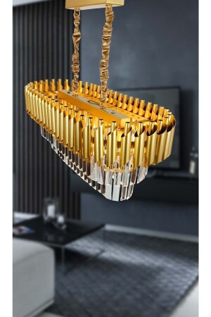 Avizade Roza Varaklı Gold 75x35 Cm Luxury Chandelier with Crystal Stone YMS75 - MATMAZEL AKSESUAR