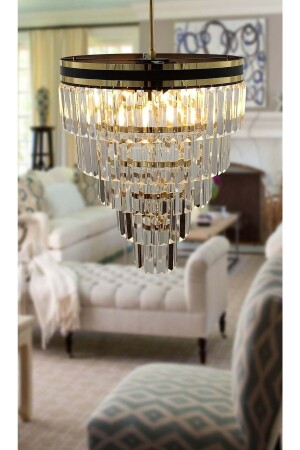 Avizade Striped 40 Cm Crystal Stone Luxury Chandelier 40 BLKC - MATMAZEL AKSESUAR