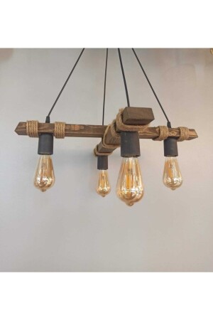 Avşa 4-Piece Wooden Rope Rustic Modern 4-Piece Pendant Lamp Chandelier 050 - AVİZEM GÜZEL