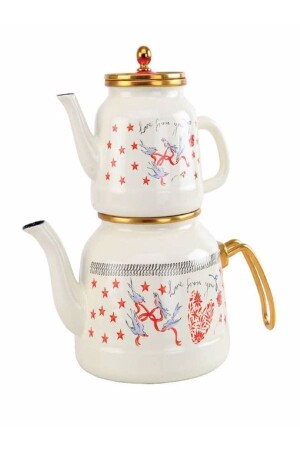 Avşar emailliertes Vintage-Teekannen-Set, Creme, 8691766051669 - VERDA