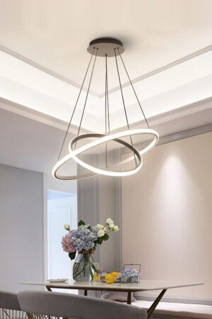 Axes Modern Design Bedroom - Living Room - Kitchen Gray Color White LED 2 Piece Chandelier - Fer Avize