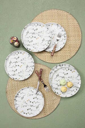 Ayçıl 6 Piece Porcelain Cake Service Set for 6 Persons 20 Cm 04PPO000024 - Porland
