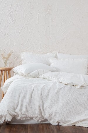 Ayda Battal Size Duvet Cover Set 100% Organic Cotton Woven Cream 240x220 Cm NVRAYD240x220 - Ecocotton