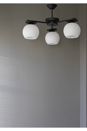 Aydınlatma Salon Oda Mutfak Modern Siyah Beyaz Camlı Efes 3lü Avize DEQE2313 - AVİZEVİ
