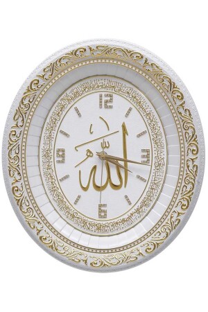 Ayet-el Kursi mit ovaler Uhr – Weiß Gelb BGB10004706 - GÜNEŞ HEDİYELİK