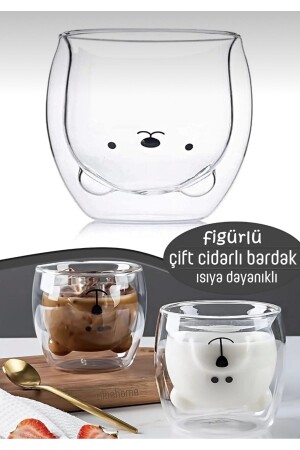 Ayıcıklı Çift Cidarlı Tasarım Cam Bardak - Hediyelik Çift Cidarlı Ayıcık Bardak 250 Ml - M Mimoza Park