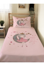 Aykız Desenli Bebek Ve Çocuk Baskılı Tek Kişilik Pike Takımı 160x230 Pembe 56173 - Evmila