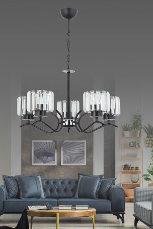 AYLA 5-PIECE BLACK MODERN CRYSTAL PENDANT LIGHT CHANDELIER - ESSLİGHT