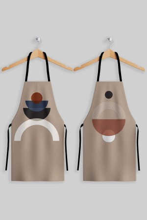 Ays Home Tan Color Abstract Pattern Set of Two Kitchen Aprons - Ayshome