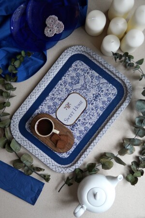 Azulejos Patterned Metal Tray - Tea Coffee Tray - Presentation Tray 28 Cm X 40 Cm EE164 - Evle