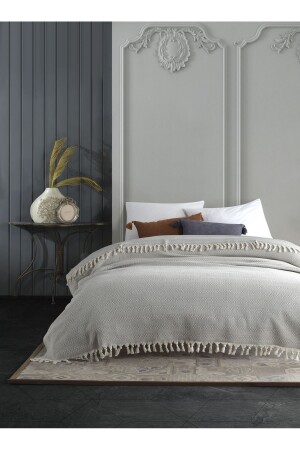 Azure Gray Double Duvet Cover 200 x 230 cm Bed Armchair Sofa Cover Cotton Woven Tassels Mk-16001 - Lux Touch