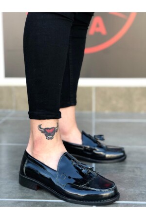 Ba0062 Püsküllü Corcik Siyah Rugan Klasik Erkek Kadın Unisex Ayakkabı - Realglamor