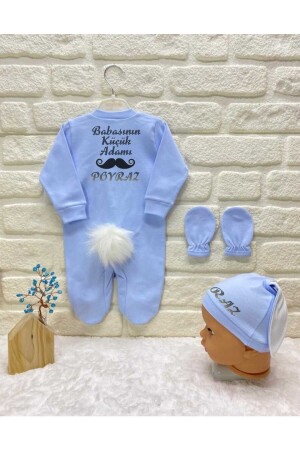 Babaya Özel Erkek Bebek Mavi Renk Tavşan Tulum Seti, Isme Özel Hastane Çıkışı Seti, 43680898 - BY TUNA DESİGN
