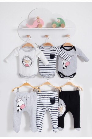 Baby 6-Piece Bottom and Top Set with Lamb and Cow Images - Bubito