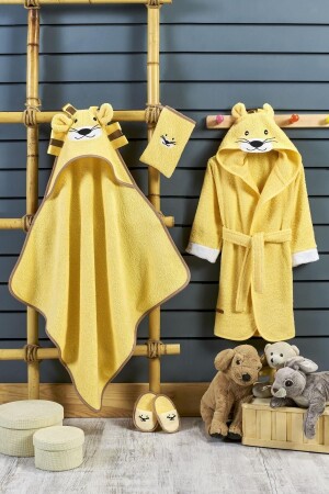 Baby Bathrobe Set 4 Pieces Lion Yellow Boy-girl Child-newborn Gift Swaddle BRNSET00 - ELY PARKER
