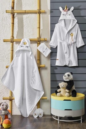 Baby Bathrobe Set 4 Pieces Unicorn Orange Girl-Newborn Gift Swaddle - Ely Parker