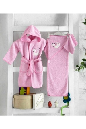 Baby Bathrobe Set Pink 100% Cotton baby bathrobe set - mixibaby
