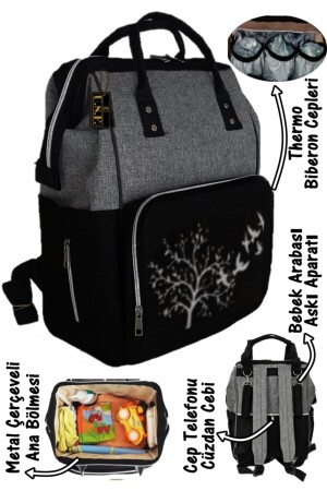 Baby Care Bag Luxury Mother Baby Care Backpack Bird Gray Black - Usf