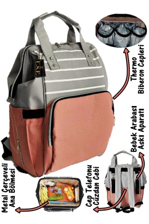 Baby Care Bag Mother Baby Care Backpack (CZİ) Gray-Pink 38BCKPVB - USF