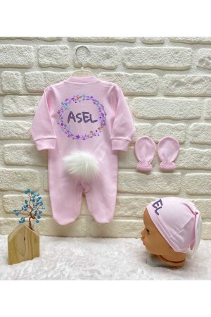 Baby Girl Pink Rabbit Jumpsuit Set, Special Design for Name Named Asel, Hospital Release Set 24329088093220890 - BY TUNA DESİGN