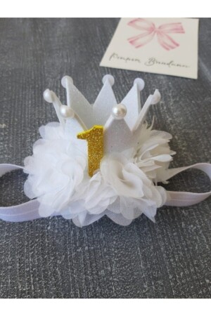Baby Girl White-gold 1st Year Birthday Crown - Pempem Bandana