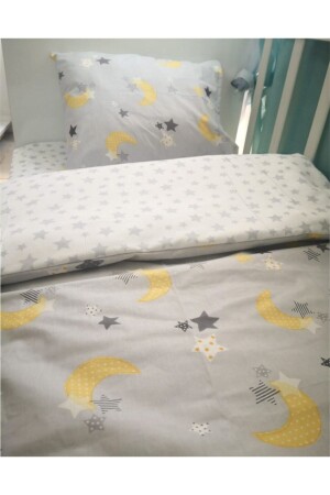 Baby Gray Crescent Star Patterned Cotton Duvet Cover Set 100x150 928 - Bebek Özel