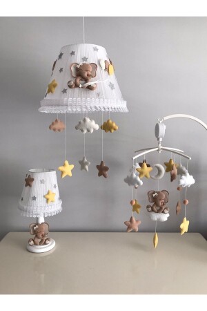 Baby Kids Room Chandelier Lampshade Mobile Set Elephant Coffee Yellow Cream filkahveset - Keçeli parti hayalleri