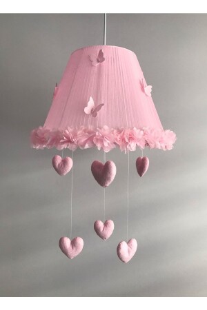 Baby Kids Room Chandelier Pink Tulle Pink Flower Pink Heart Butterfly - Keçeli Parti Hayalleri