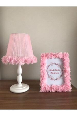 Baby-Kinderzimmer-Lampenschirm und Rahmen mit rosa Blumen - Keçeli Parti Hayalleri