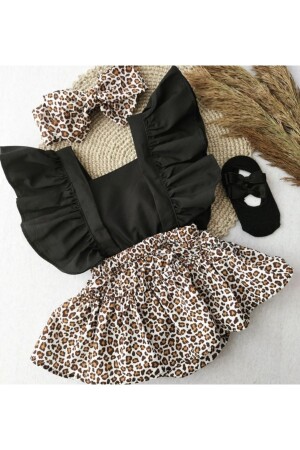 Baby Mädchen Leopard Bandana Socken Slopet Overall Kleid Set - Masal