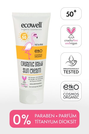 Baby Sunscreen Spf 50, Organic & Vegan Certified, Mineral Filter, Uva & UVB High Protection 110gr 8680624093415 - Ecowell