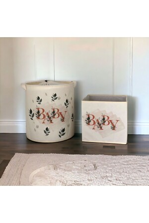 Baby Text Printed Cylinder Mouth Drawstring Basket and Box Without Lid - Prendi Home