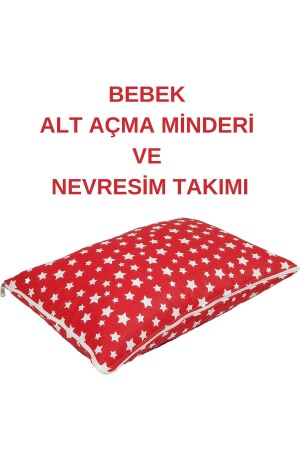 Baby-Windelkissen und Kinderbett-Bettbezug-Set aus 100 % Baumwolle mit roten Sternen abtnevresim0002 - annebebektasarım