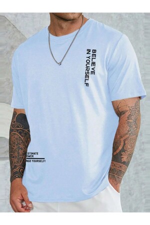 Babyblaues, bedrucktes Oversize-T-Shirt „Believe“ für Herren - Altamira
