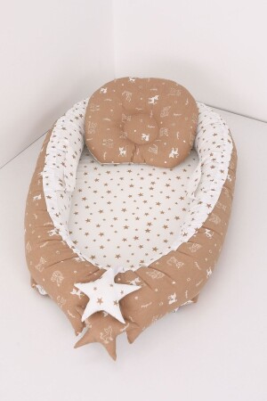 Babynest- Baby Sleeping Bed 0-2 Years - Brown Cat Pattern Star - Umaybebek