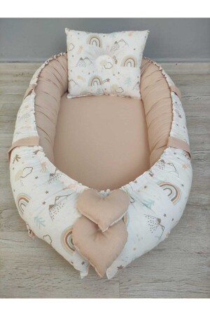 Babynest, Hills Pattern, Beige Combination Original Baby Bed and Pillow 1001 - BABYNEST SEPETi
