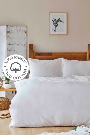 Back To Nature White 100% Cotton Double Duvet Cover Set 200. 18. 01. 0246 - Karaca Home