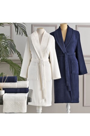 Bademantelset Branch Family Set Double Marineblau Creme - Özdilek