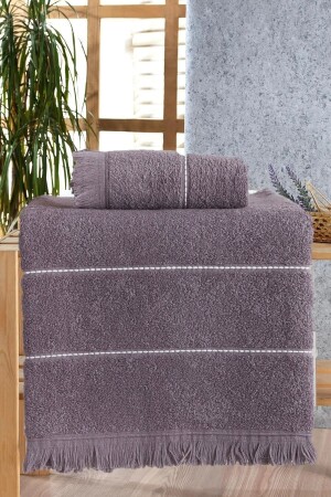 Badetuch im Retro-Stil, gestreift, Pflaume, 2 Stück - Nina Home