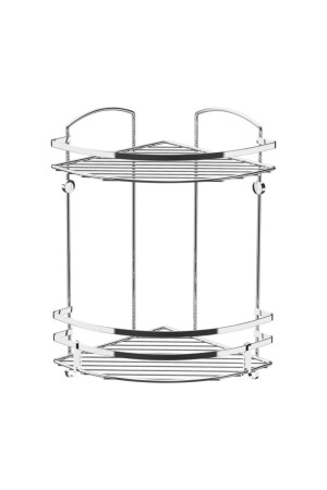 Badezimmer-Eckregal mit zwei Ebenen und Haken, Chrom, Lm008h, LM008H - Teknotel