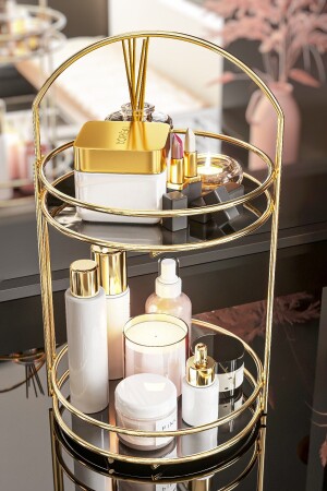 Badezimmer-Organizer, 2 Etagen, 40 cm, Gold, Luxus-Organizer, Organizer, Badezimmer-Regal, Shampoo-Halter, dekorativ - Bino