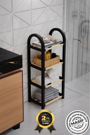 Badezimmer-Organizer, schwarzes Massivholz, 4 Etagen, 1. Klassenzimmer-Regal und Organizer - Seowood