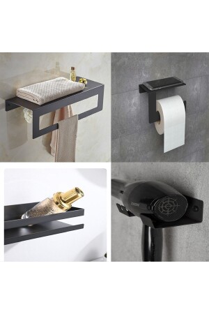 Badezimmer-Organizer-Set, Handtuchhalter, Toilettenpapierhalter, Shampoo-Halter, Haartrockner-Aufhänger - Kraker