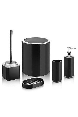 Badezimmer-Set, 5-teilig, Farbe Schwarz, Alkanmodel - Lossa
