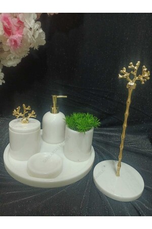 Badezimmer-Set aus weißem Marmor, 6-teilig, 6-teilig, Weiß - SARITAŞ