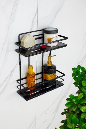 Badezimmer- und Kosmetik-Organizer mit Kristallregal, Edelstahlspitze, doppeltes schwarzes Badezimmerregal, Shampoo-Halter HMY-LŞ02S - HIMYHOME