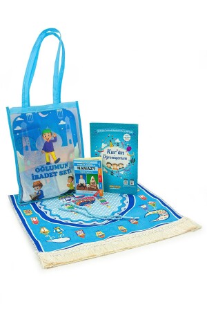 Bag Quran Course Elif Ba Book Children's Prayer Mat Worship Set Blue - Ihvanonline