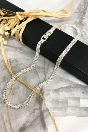 Baguette Cut Zircon Stone Waterway Necklace 1. Class Necklace 87 Does Not Tarnish, Does Not Fade, Does Not Yellow - SMPLEBOX