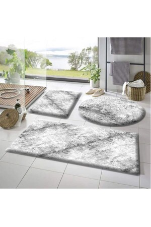 Balat Halı Banyo Paspası 3 lü 50x50(yuvarlak ) 50x60 ve 50x90 Peluş Banyo Paspası - Sarar