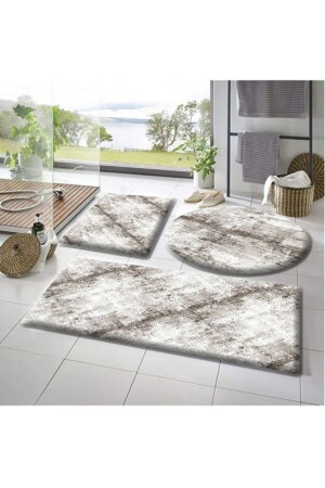 Balat Halı Banyo Paspası 3 lü 50x50(yuvarlak ) 50x60 ve 50x90 Peluş Banyo Paspası - Sarar